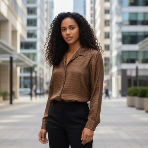 Jones New York Brown Striped Blouse